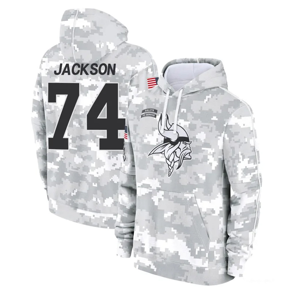 MN.Vikings #74 Donovan Jackson Player Arctic Camo Salute to Service Pullover Hoodies Limited Game Gdoa Stitched Jerseys