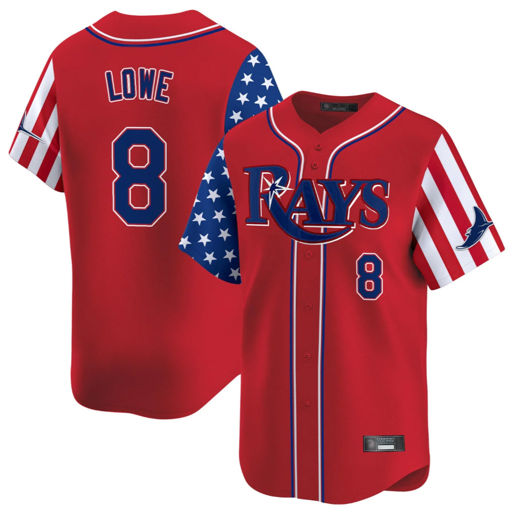 T.Bay Rays #8 Brandon Lowe Player Red 2025 Independence Day Vapor Premier Limited Fdoa Stitched Jerseys