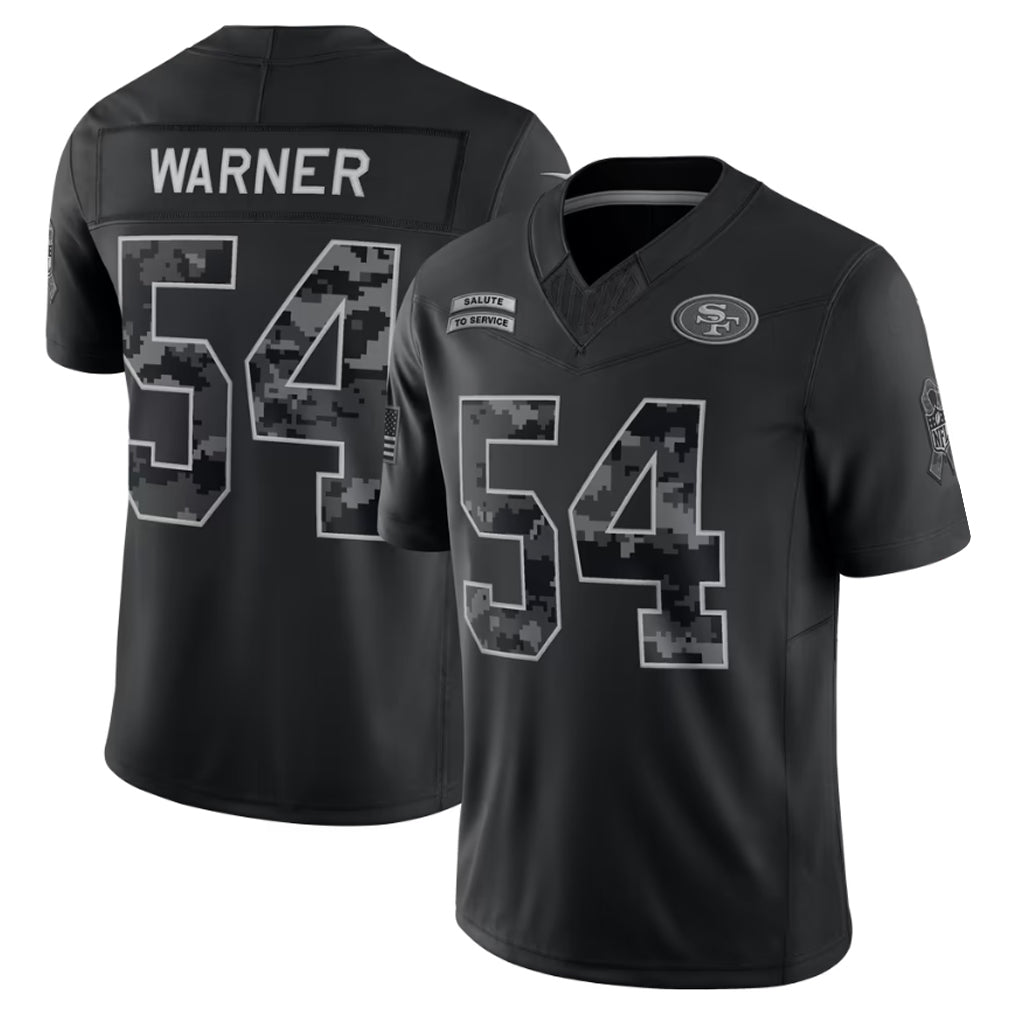 SF.49ers #54 Fred Warner Player Black Limited 2026 Salute to Service Home Game Gdoa Stitched Jerseys