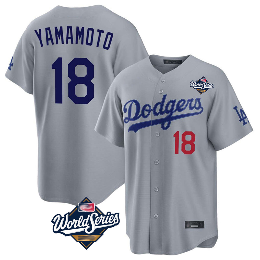 LA.Dodgers #18 Yoshinobu Yamamoto Player Gray World Series Game Home Fdoa Stitched Jerseys