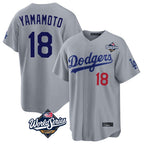 LA.Dodgers #18 Yoshinobu Yamamoto Player Gray World Series Game Home Fdoa Stitched Jerseys