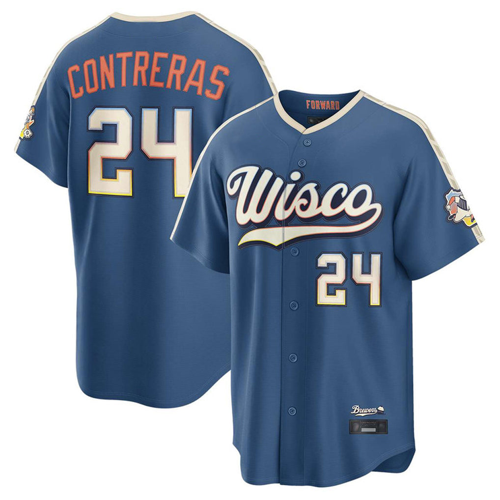 M.Brewers #24 William Contreras Player Blue 2026 City Connect Home Game Fdoa Stitched Jerseys