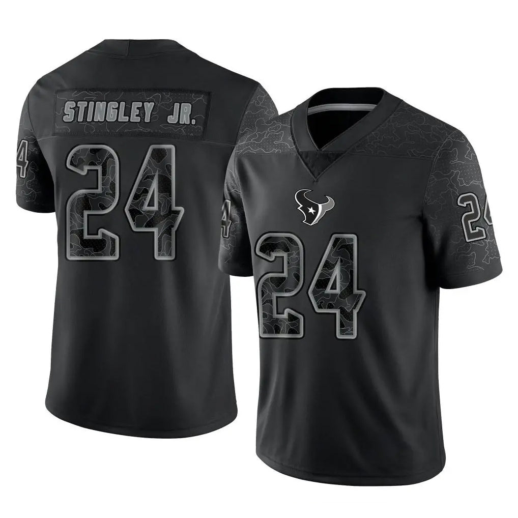 H.Texans #24 Derek Stingley Jr. Player Black Reflective Limited Game Gdoa Stitched Jerseys