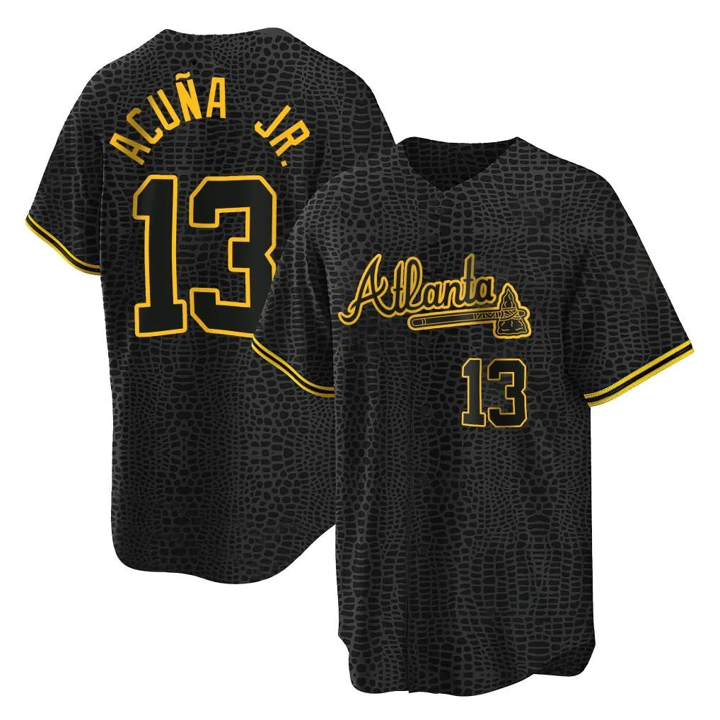 A.Braves #13 Ronald Acuna Jr Player Black Snake Skin City Home Game Gdoa Stitched Jerseys