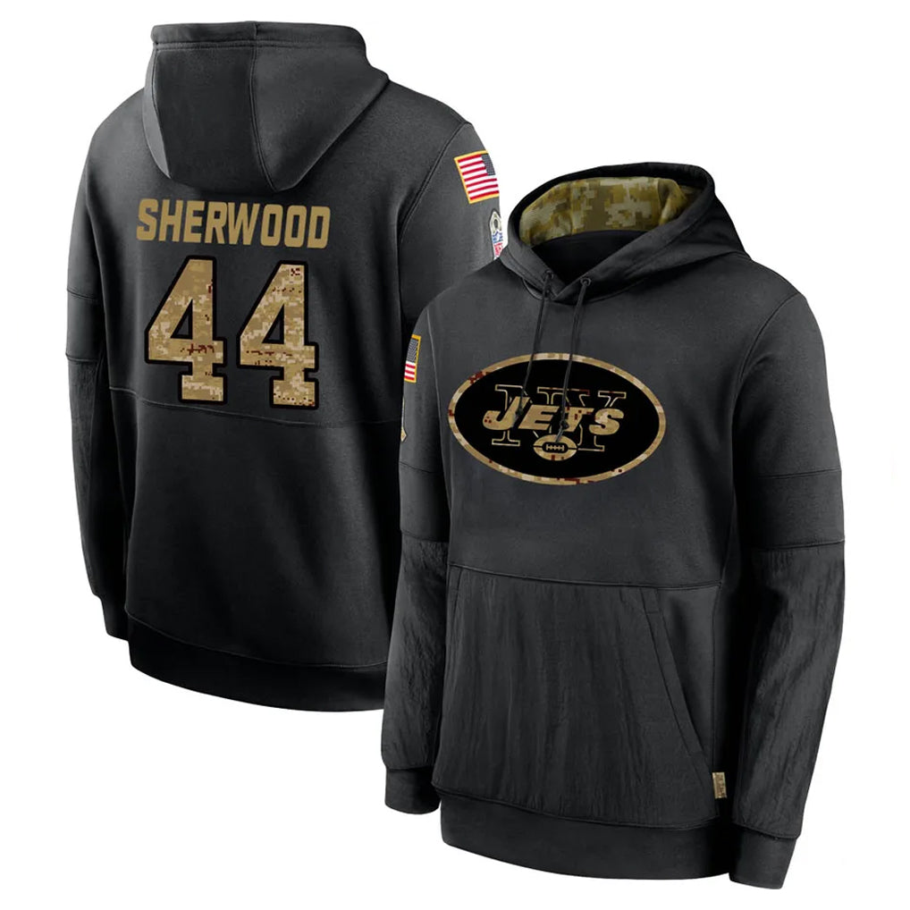 NY.Jets #44 Jamien Sherwood Player Black Salute to Service Hoodies Limited Game Gdoa Stitched Jerseys