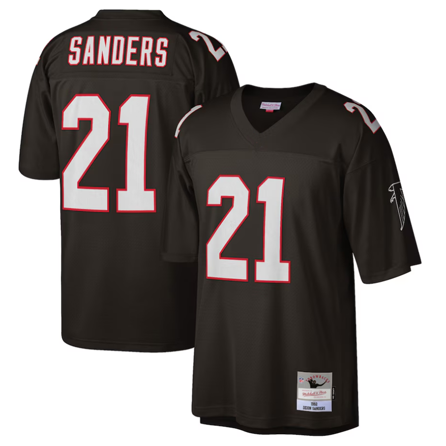 A.Falcons #21 Deion Sanders Mitchell & Ness Black 1992 Retired Player Replica Gdoa Stitched Jerseys