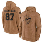 M.Vikings #87 T.J. Hockenson Player Brown Salute to Service Pullover Hoodies Limited Game Gdoa Stitched Jerseys