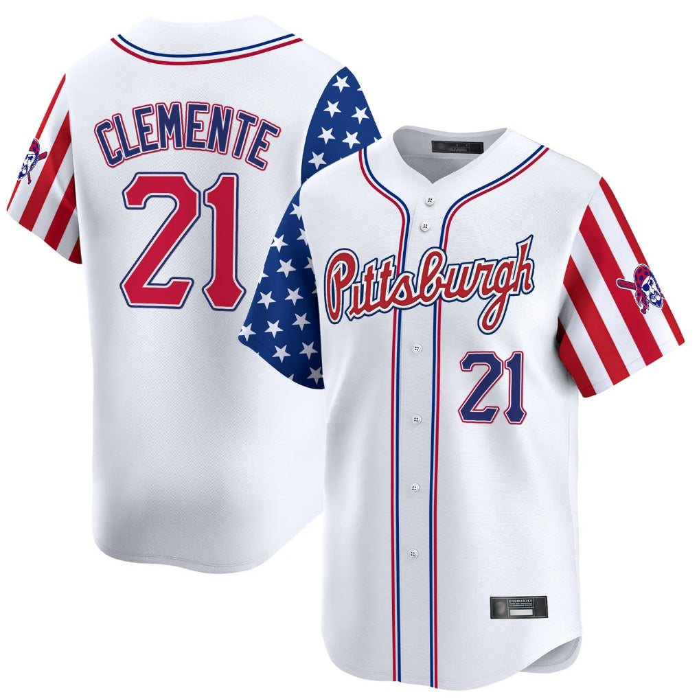 P.Pirates #21 Roberto Clemente Player White 2025 Independence Day Vapor Premier Limited Fdoa Stitched Jerseys