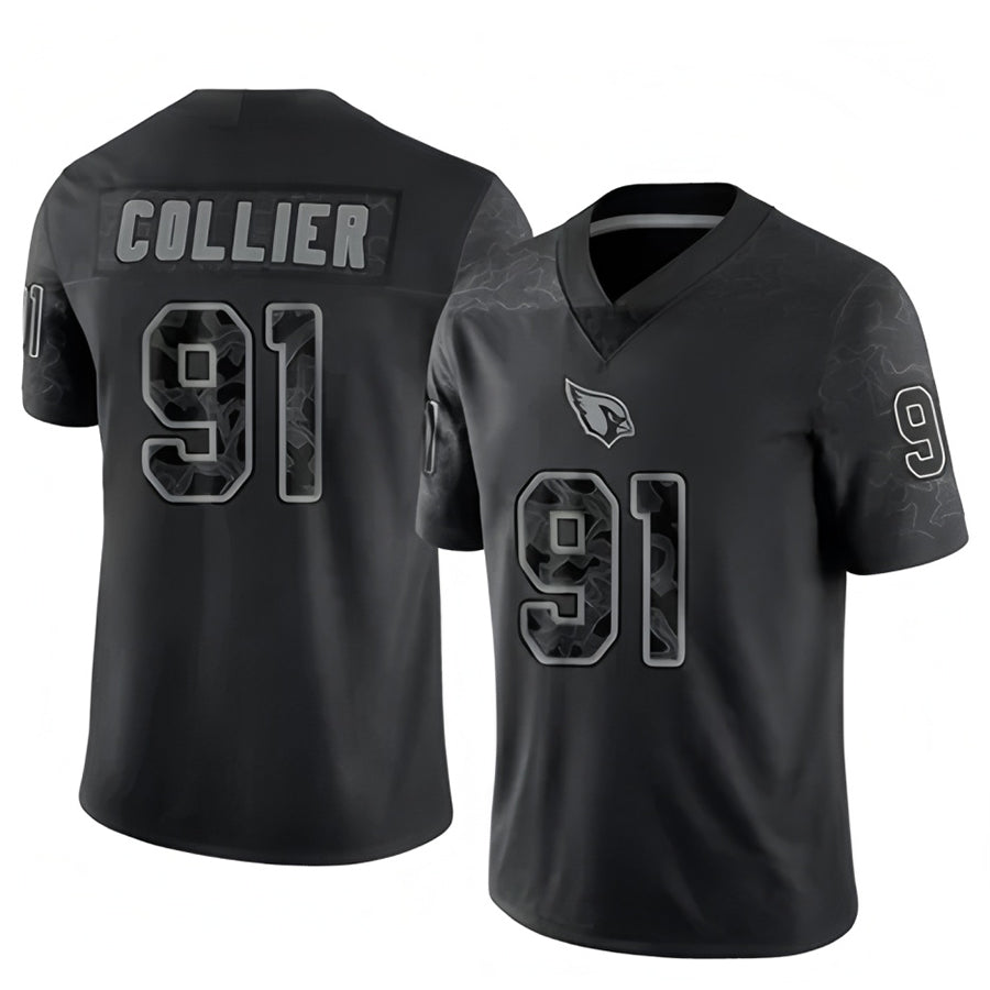 A.Cardinals #91 L.J. Collier Player Black RFLCTV Limited Gdoa Stitched Jerseys