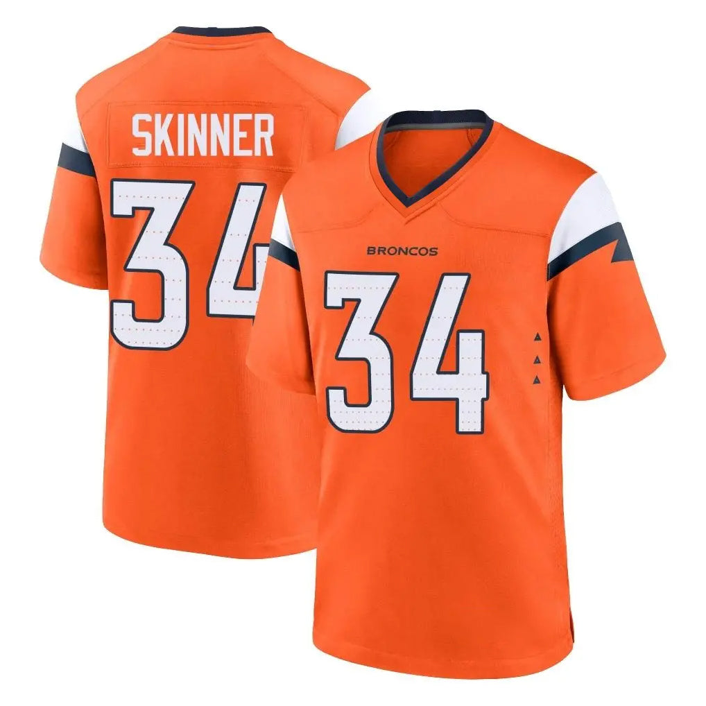 D.Broncos #34 JL Skinner Player Orange Home Game Gdoa Stitched Jerseys