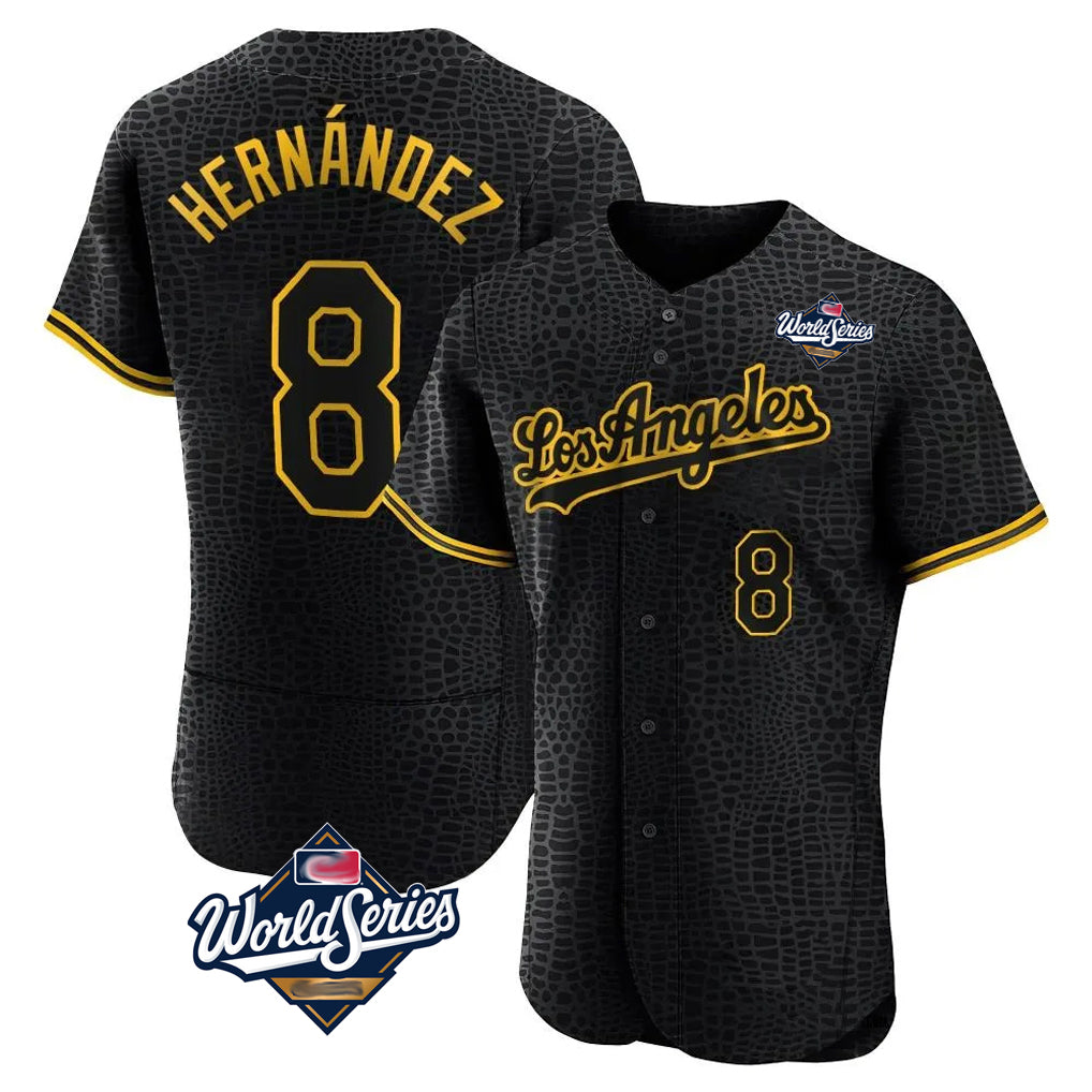 LA.Dodgers #8 Enrique Hern¨¢ndez Player Black World Series Snake Skin City Limited Elite Home Fdoa Stitched Jerseys