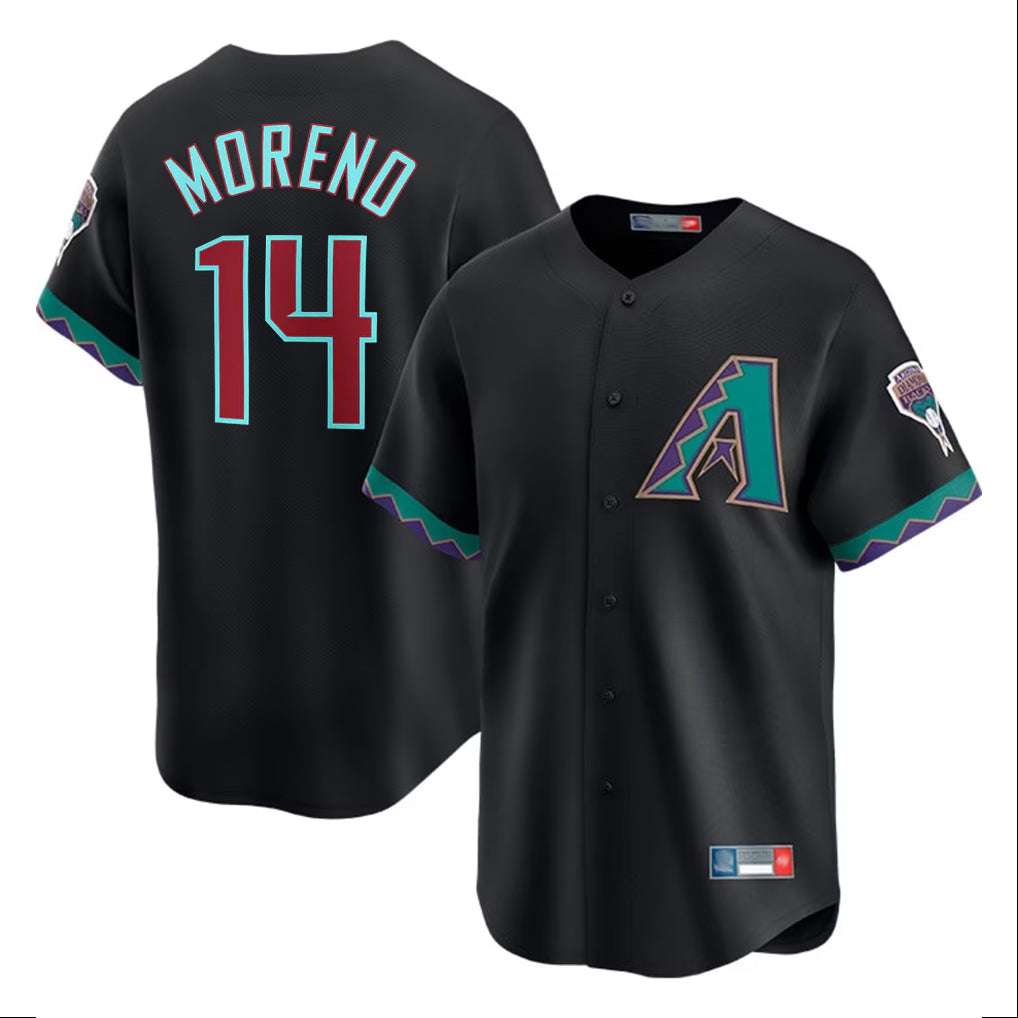 A.Diamondbacks #14 Gabriel Moreno Player Black Fashion Out Home Game Gdoa Stitched Jerseys