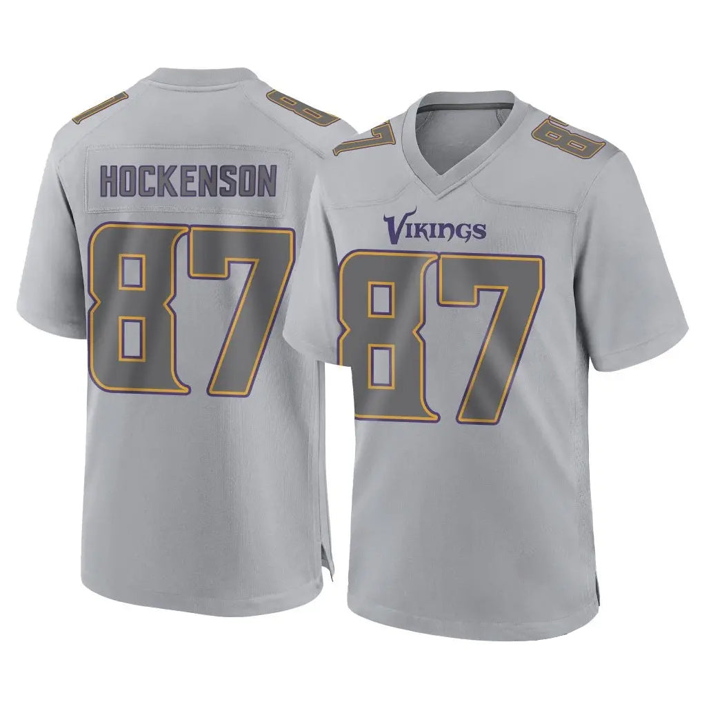 M.Vikings #87 T.J. Hockenson Player Gray Atmosphere Fashion Home Game Gdoa Stitched Jerseys