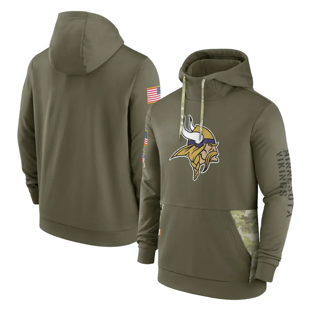 M.Vikings ## Vikings Blank Player Olive Salute to Service Pullover Hoodies Gdoa Stitched Jerseys