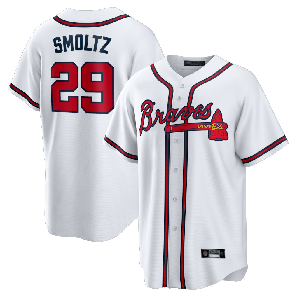 A.Braves #29 John Smoltz Player White Home Game Gdoa Stitched Jerseys