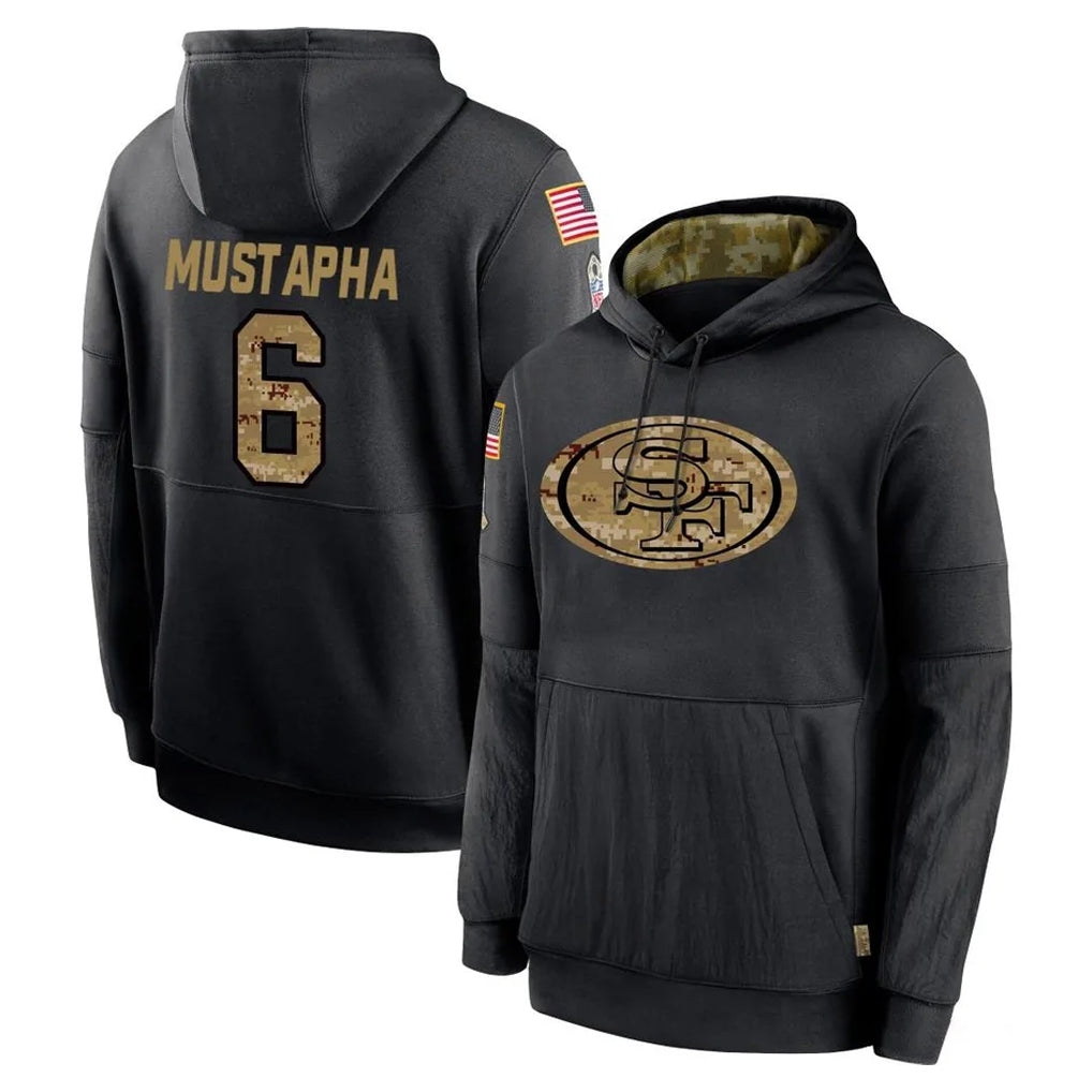SF.49ers #6 Malik Mustapha Player Black Salute to Service Sideline Performance Pullover Hoodies Home Game Gdoa Stitched Jerseys