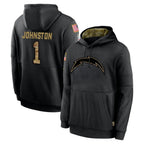 LA.Chargers #1 Quentin Johnston Player Black Salute to Service Hoodies Limited Game Gdoa Stitched Jerseys