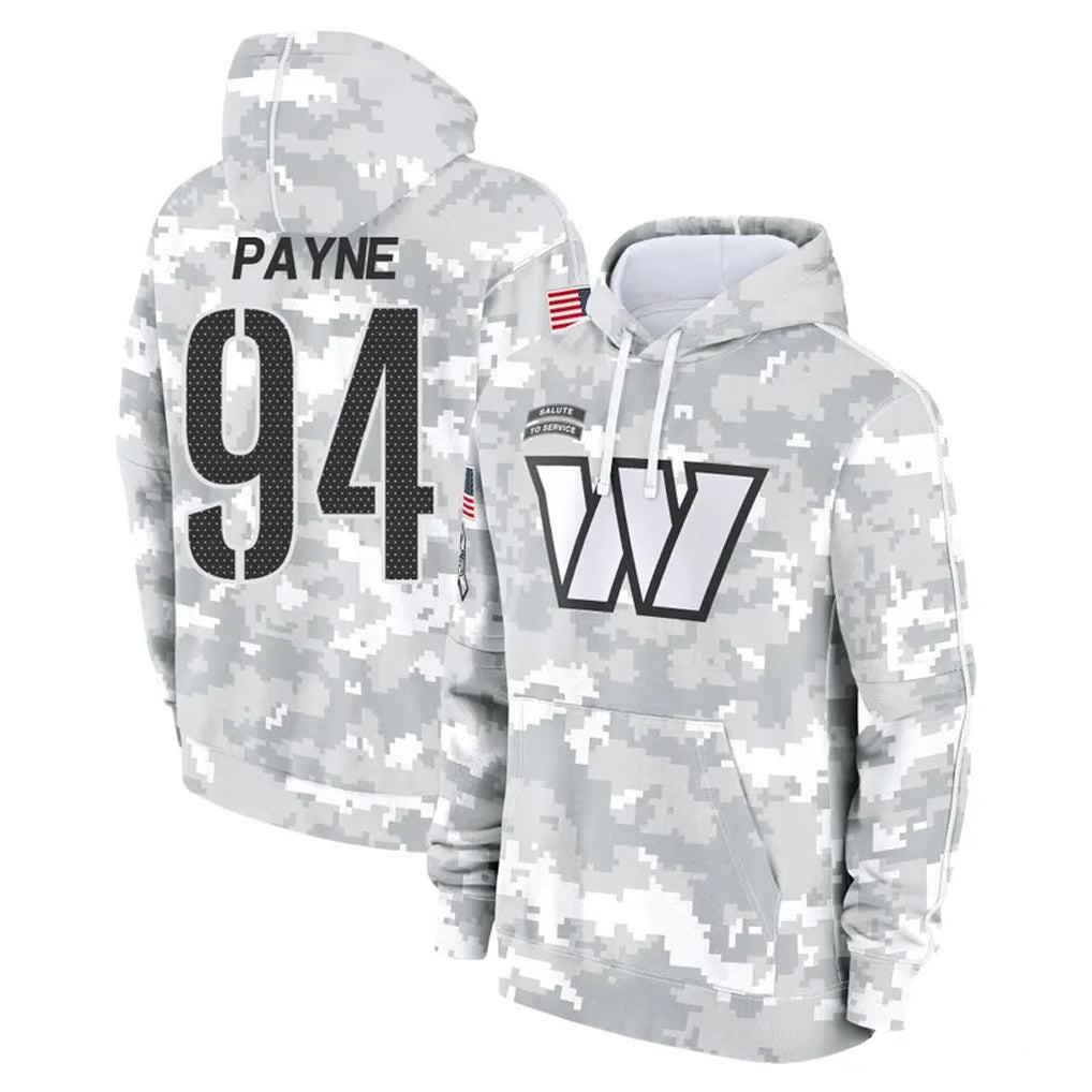 W.Commanders #94 Daron Payne Player Arctic Camo Limited Salute to Service Pullover Hoodies Game Gdoa Stitched Jerseys
