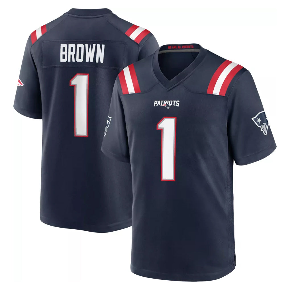 NE.Patriots #1 A.J. Brown Player Navy Home Game Gdoa Stitched Jerseys