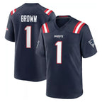 NE.Patriots #1 A.J. Brown Player Navy Home Game Gdoa Stitched Jerseys