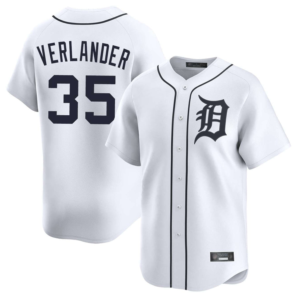 D.Tigers #35 Justin Verlander Player White Home Limited Gdoa Stitched Jerseys