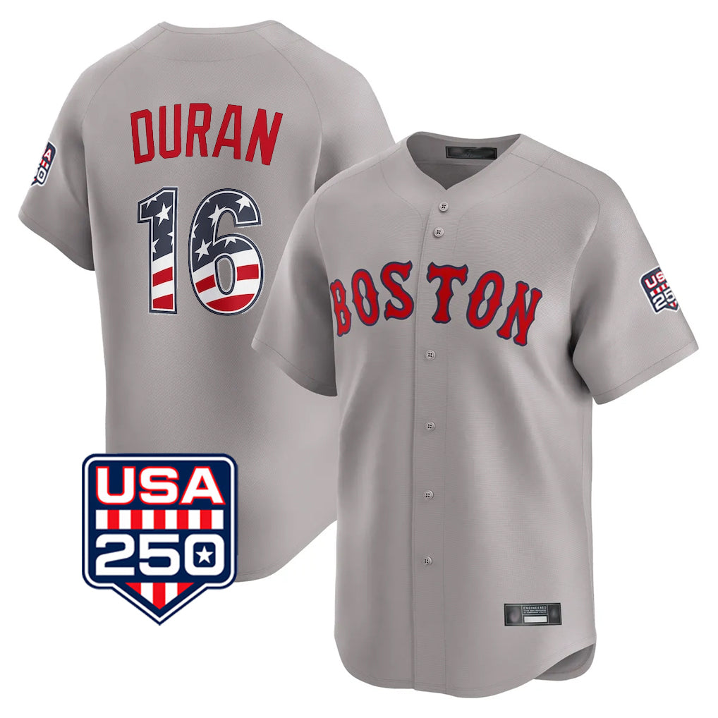 B.Red Sox #16 Jarren Duran Player Gray Road USA 250 Fourth of July Limited Home Game Gdoa Stitched Jerseys
