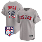 B.Red Sox #16 Jarren Duran Player Gray Road USA 250 Fourth of July Limited Home Game Gdoa Stitched Jerseys