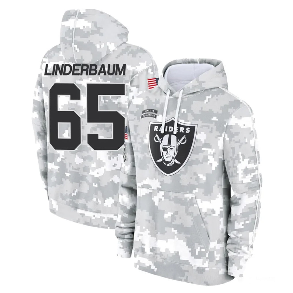 LV.Raiders #65 Tyler Linderbaum Player Arctic Camo Salute to Service Hoodies Limited Game Gdoa Stitched Jerseys