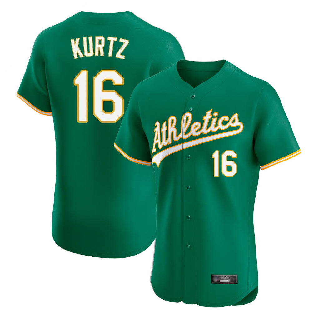 Athletics #16 Nick Kurtz Player Kelly Green Limited Elite Home Game Gdoa Stitched Jerseys