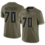 A.Falcons #70 Jake Matthews Player Olive Salute To Service Limited Gdoa Stitched Jerseys