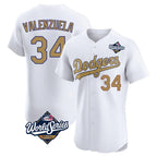 LA.Dodgers #34 Fernando Valenzuela Player Gold World Series Limited Elite Home Fdoa Stitched Jerseys