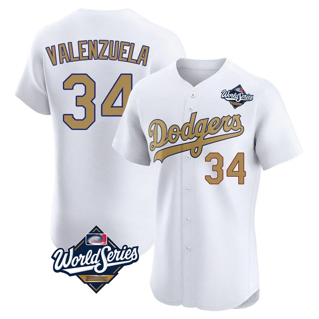 LA.Dodgers #34 Fernando Valenzuela Player Gold World Series Limited Elite Home Fdoa Stitched Jerseys
