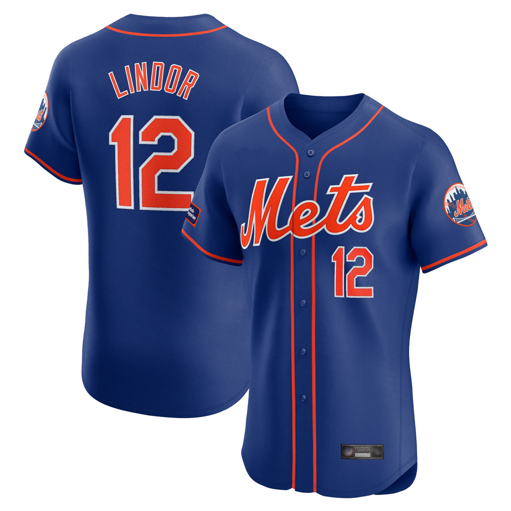 NY.Mets #12 Francisco Lindor Player Royal Limited Elite Home Fdoa Stitched Jerseys