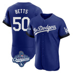 LA.Dodgers #50 Mookie Betts Player Royal World Series Meet City Connect Elite Home Fdoa Stitched Jerseys