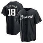A.Braves #18 Mike Yastrzemski player Black&White Replica Stitched Jerseys