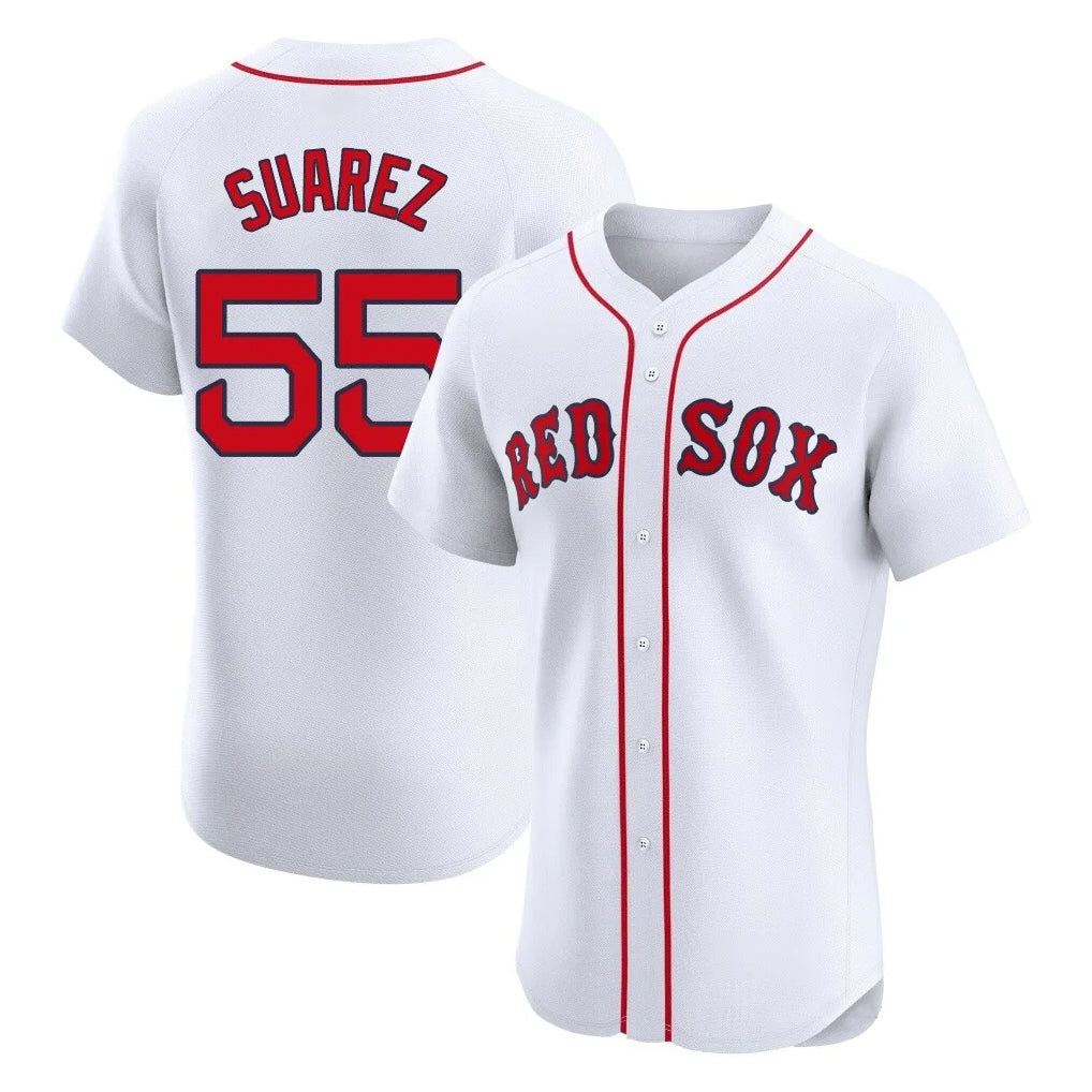B.Red Sox #55 Ranger Su¨¢rez Player White Limited Elite Home Game Gdoa Stitched Jerseys