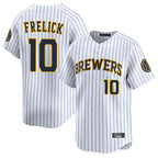 M.Brewers #10 Sal Frelick Player White Stripes Home Limited Game Fdoa Stitched Jerseys