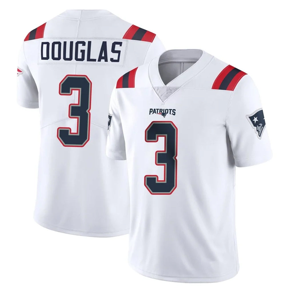 NE.Patriots #3 DeMario Douglas Player White Vapor Untouchable Home Game Gdoa Stitched Jerseys