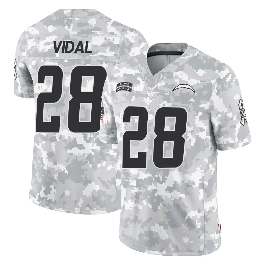 LA.Chargers #28 Kimani Vidal Player Arctic Camo Salute To Service Limited Game Gdoa Stitched Jerseys