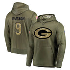 GB.Packers #9 Christian Watson Player Olive Salute to Service Pullover Hoodies Home Game Gdoa Stitched Jerseys