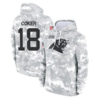 C.Panthers #18 Jalen Coker Player Arctic Camo Salute to Service Pullover Hoodies Limited Game Gdoa Stitched Jerseys
