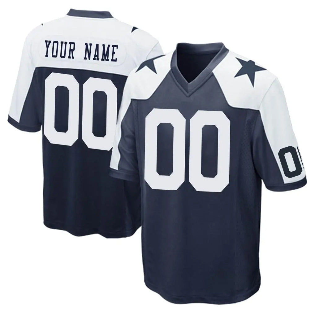 Custom D.Cowboys Navy-White Alternate Home Game Any Name & Numbers Gdoa Stitched Jerseys