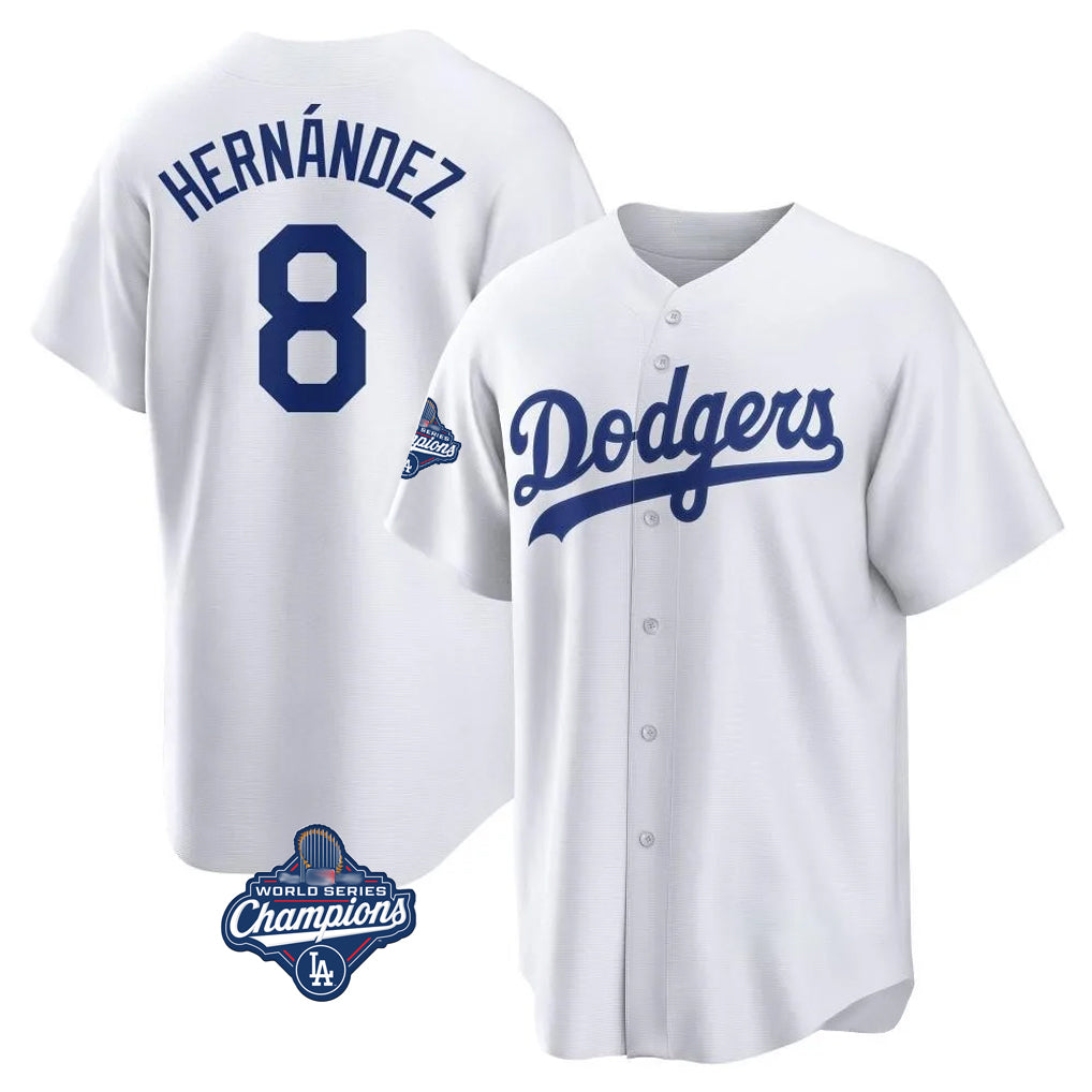 LA.Dodgers #8 Enrique Hern¨¢ndez Player White World Series Meet Game Home Fdoa Stitched Jerseys