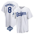 LA.Dodgers #8 Enrique Hern¨¢ndez Player White World Series Meet Game Home Fdoa Stitched Jerseys