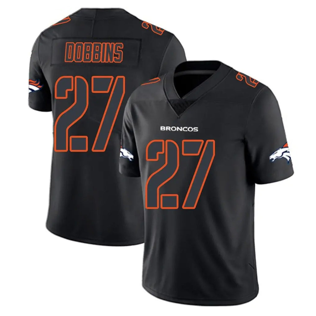 D.Broncos #27 J.K. Dobbins Player Black Impact Limited Game Gdoa Stitched Jerseys