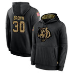 C.Bengals #30 Chase Brown Player Black Salute to Service Pullover Hoodies Limited Gdoa Stitched Jerseys