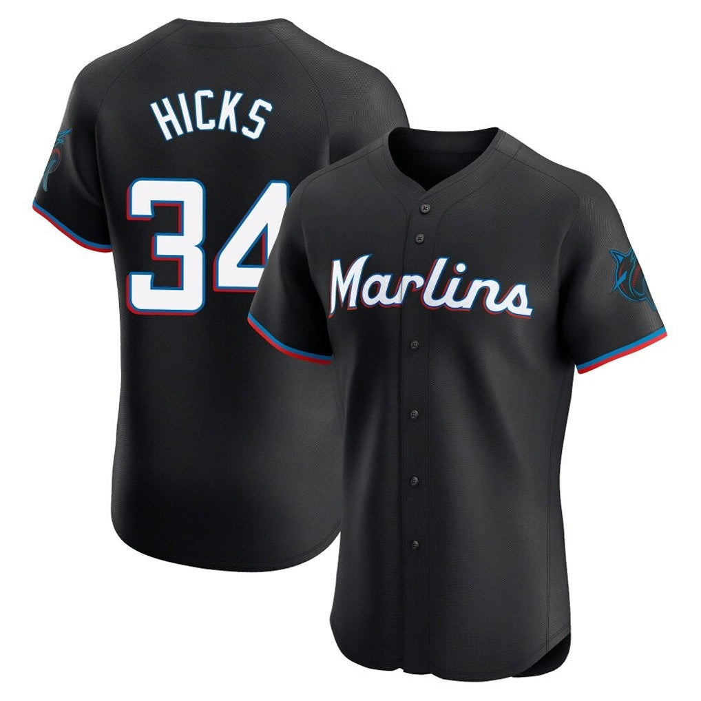 M.Marlins #34 Liam Hicks Player Black Vapor Home Limited Elite Fdoa Stitched Jerseys