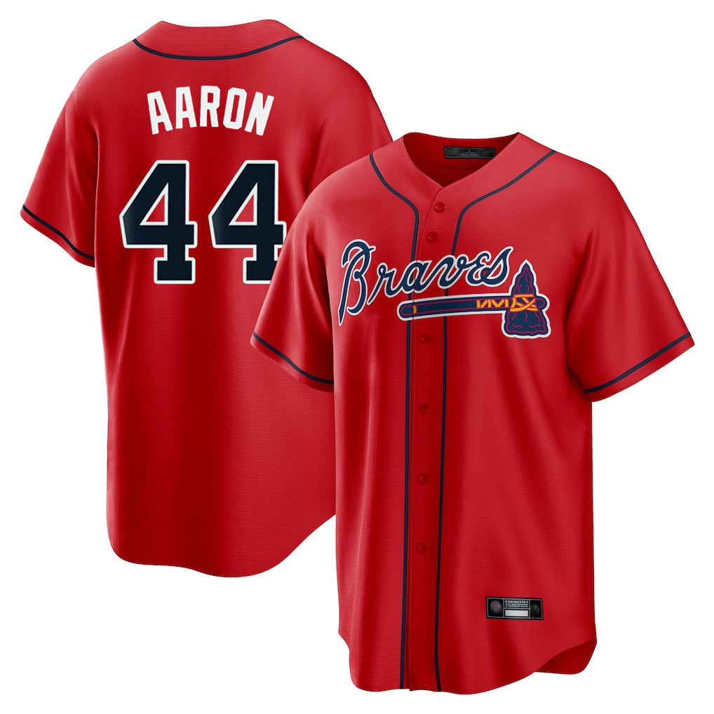 A.Braves #44 Hank Aaron Player Red Home Game Gdoa Stitched Jerseys
