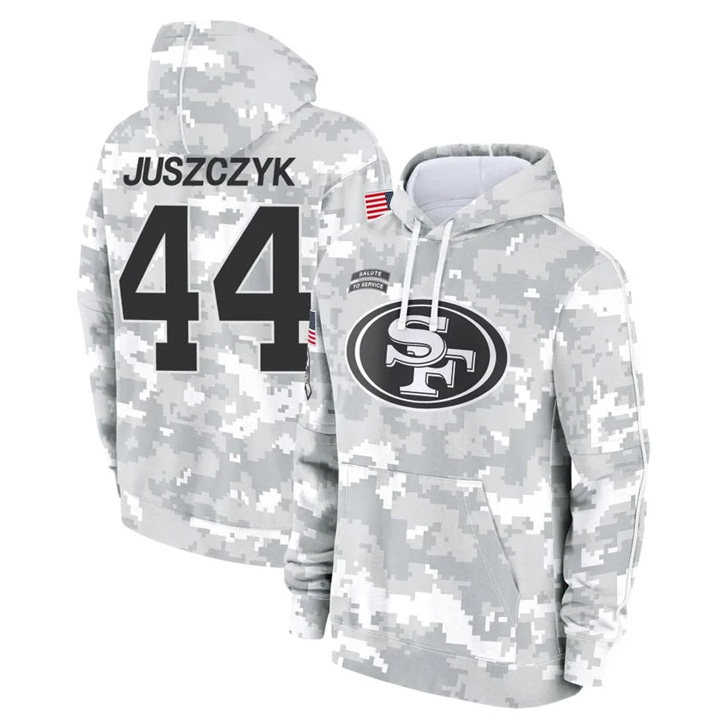 SF.49ers #44 Kyle Juszczyk Player Arctic Camo Limited Salute to Service Pullover Hoodies Game Gdoa Stitched Jerseys
