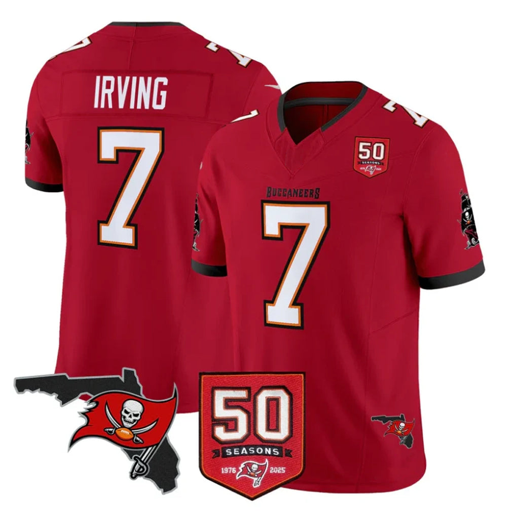 TB.Buccaneers #7 Bucky Irving Player Red 50th Season Vapor Limited Home Game Gdoa Stitched Jerseys